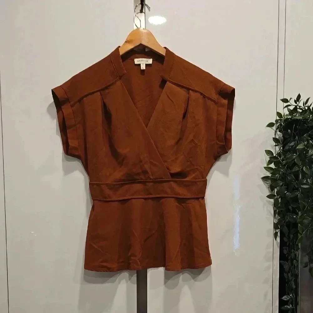 Monteau  Rust-Colored Sleeveless Peplum Top